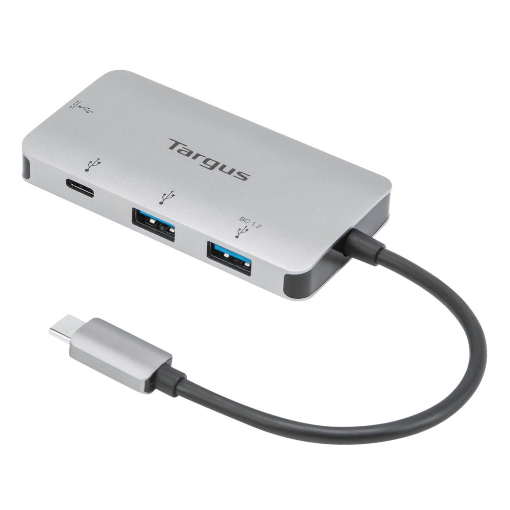 Hub multipuerto USB-C de Targus con 2 puertos USB-A y 2 puertos USB-C.